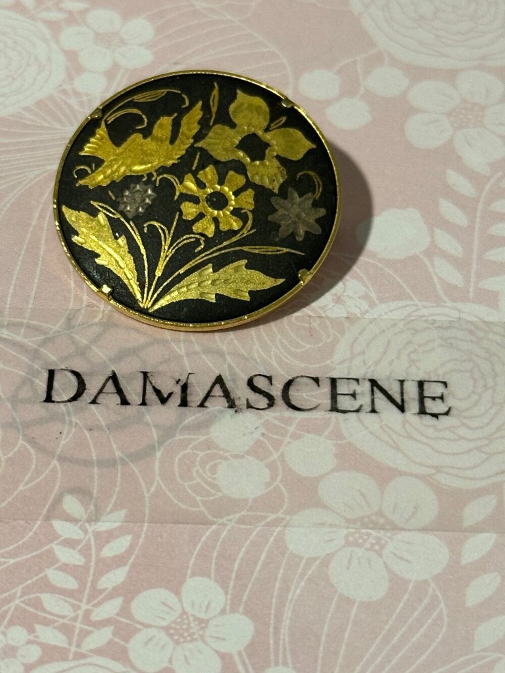 Brooch Love Birds Damascene 22k and 24k gold Foil and Wire Inlaid Spanish